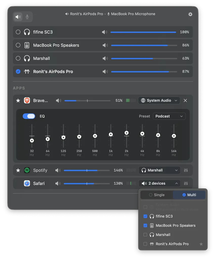 FineTune – macOS 音量混音器